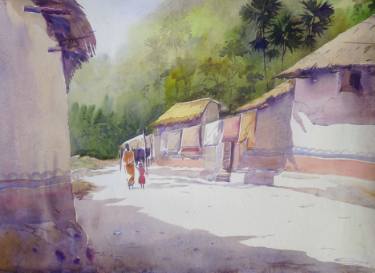 375x273 Morning Light In Bengal Village Watercolor On Paper Painting By