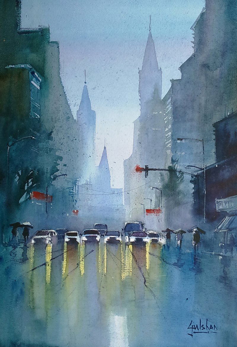 800x1171 The Confusing Red Light By Artist Gulshan Achari Cityscape Art