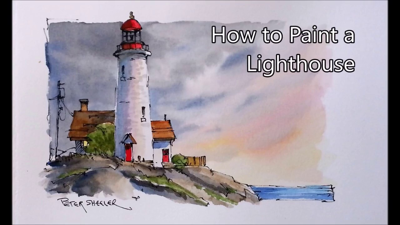 1280x720 How To Draw And Paint A Lighthouse Line And Wash Watercolor