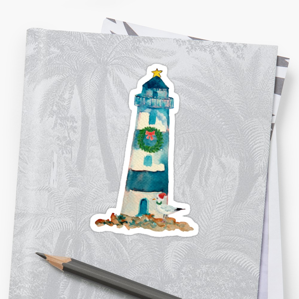 1000x1000 Christmas Watercolor Lighthouse Stickers By Emrdesigns Redbubble