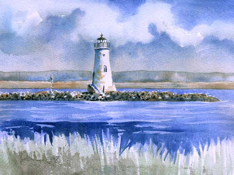800x600 Cockspur Lighthouse . Watercolor Illustration