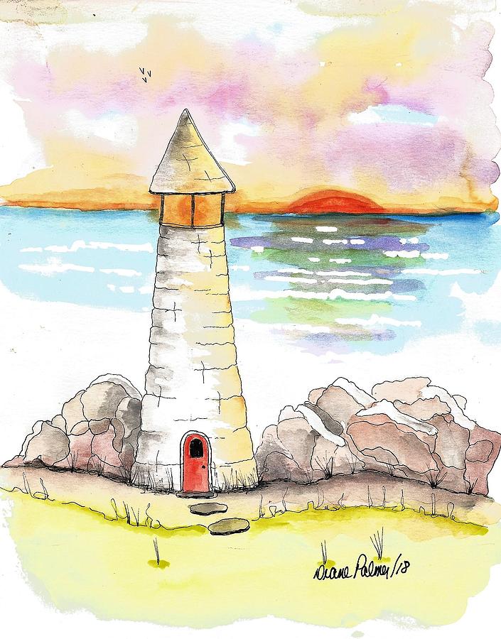 705x900 Lighthouse Sunset Watercolor Painting Painting By Diane Palmer