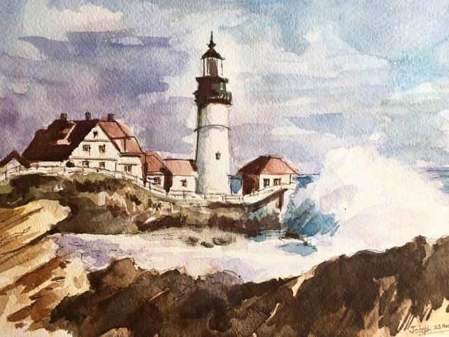 642x482 Lighthouse Watercolor Painting Watercolor Painting Original Etsy
