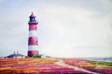 375x248 Lighthouse Amp Flower Garden Watercolor Painting On Paper Painting