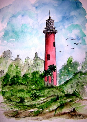 285x400 Lighthouse And Beach Watercolor Paintings