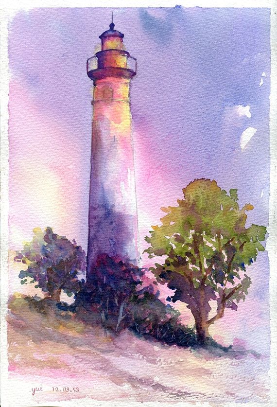 570x837 Tower Original Watercolor Art Watercolor, Tower