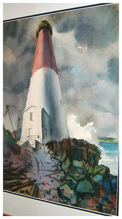 411x740 Henry Martin Gasser Watercolor Painting Of Lighthouse Marine Scene