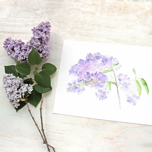 600x600 Lilacs Watercolor Print Trowel And Paintbrush