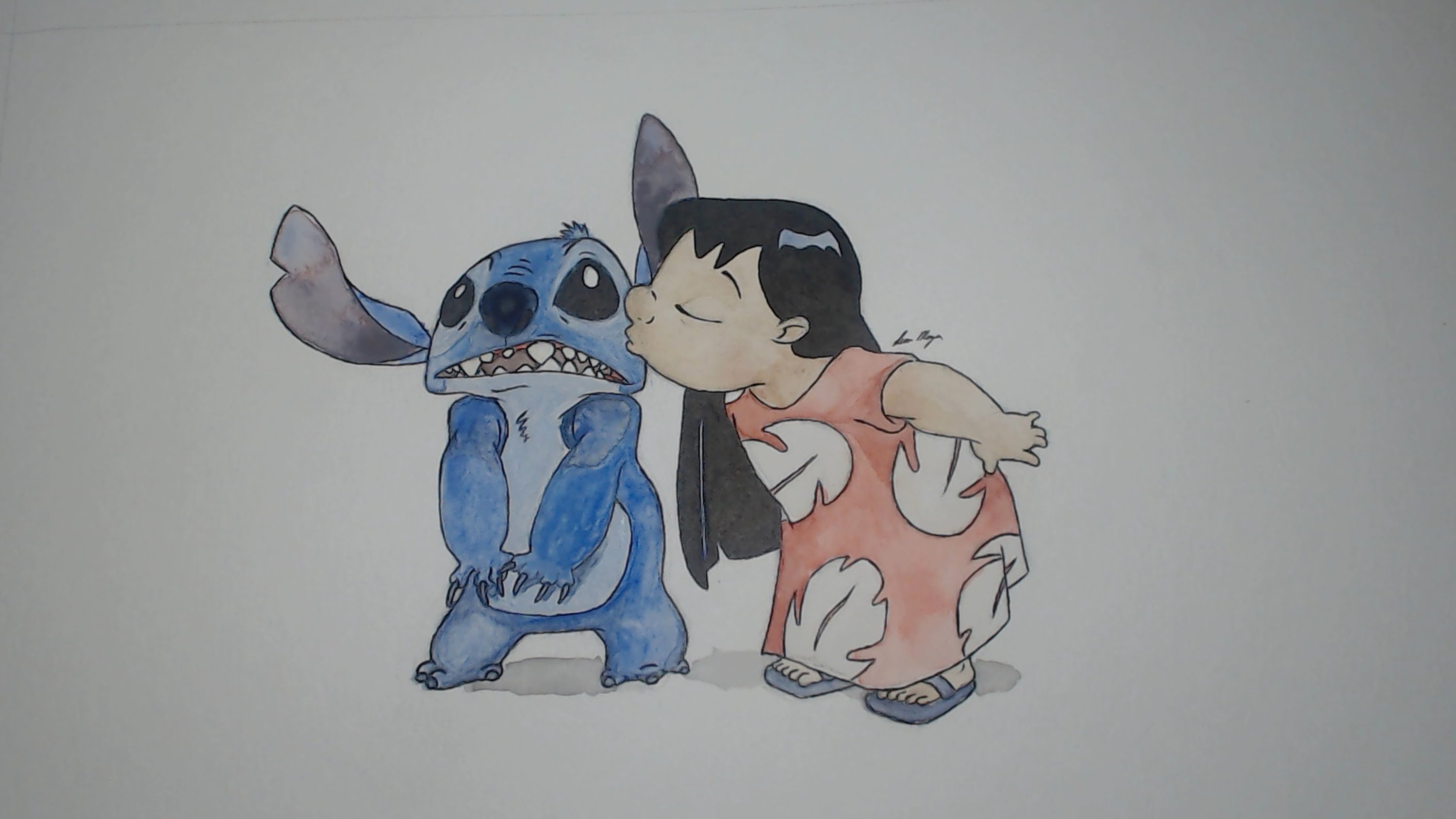3000x1688 Lilo And Stitch Speed Art (Watercolor)