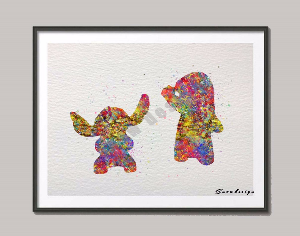 1000x788 Original Watercolor Lilo Amp Stitch Canvas Painting Wall Art Poster