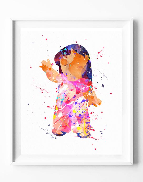 600x761 Disney Stitch Lilo Art Print Poster Watercolor Painting Wall Art