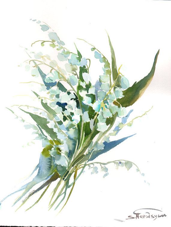 570x756 Lilies Of The Valley, Original Watercolor Painting, 14 X 11 In