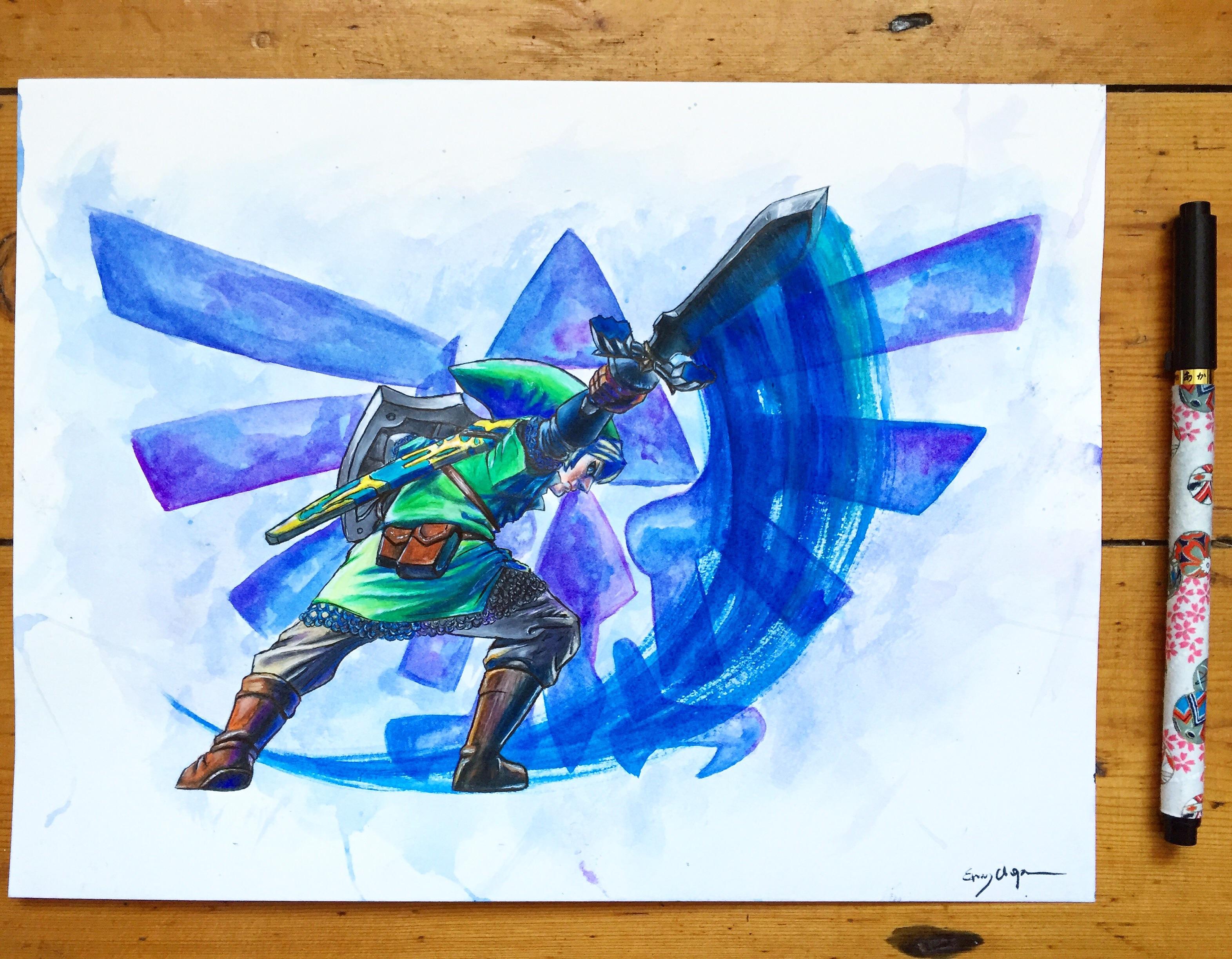 3143x2446 Watercolour And Coloured Pencil Drawing Of Link! Zelda