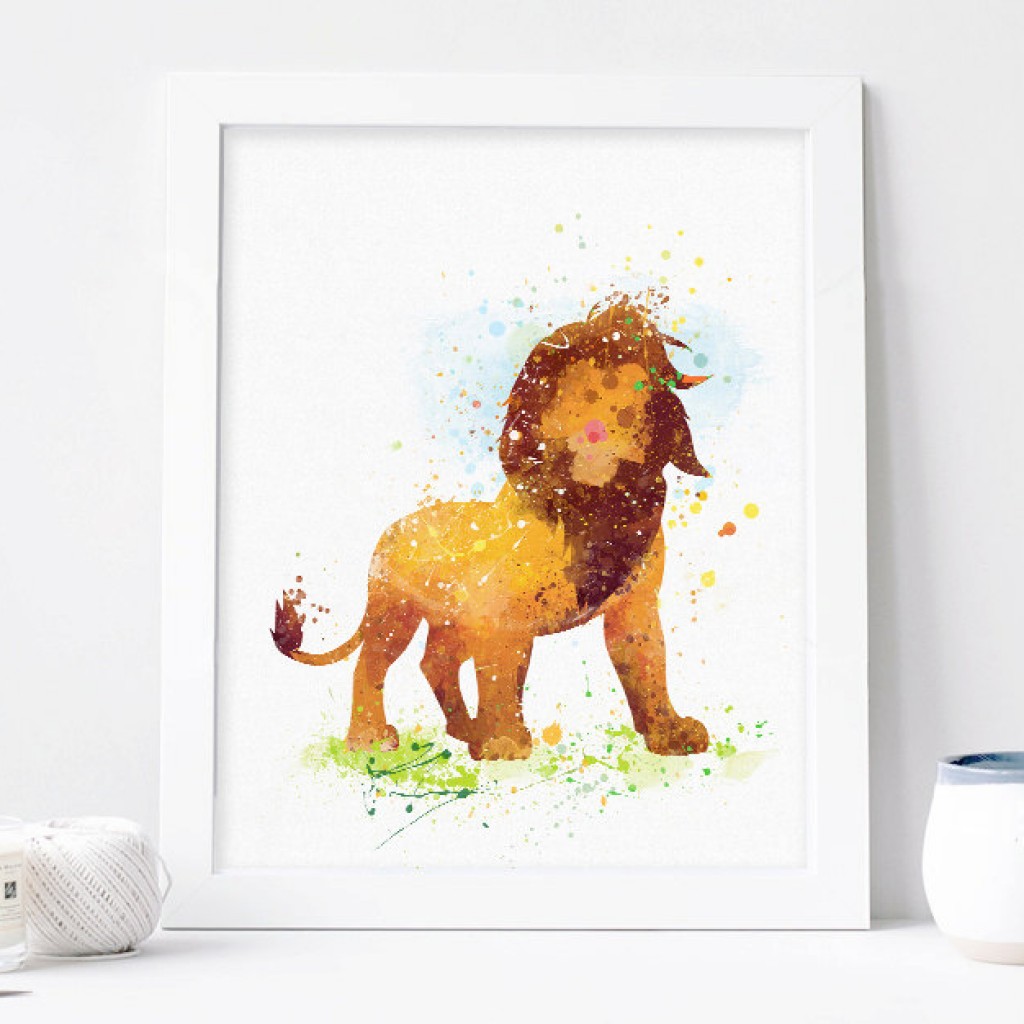 1024x1024 Lion King Watercolor Print, Disney Baby Boy Nursery Decor, Wall