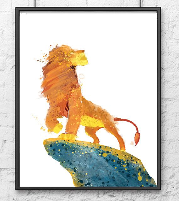 570x642 The Lion King Watercolor Print, Simba Art, Lion Jungle, Movie