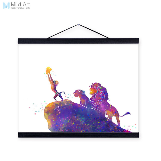640x640 Watercolor Modern Cartoon Movie Animals Lion King Wooden Framed