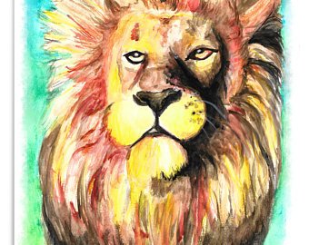 340x270 Lion Watercolor Etsy