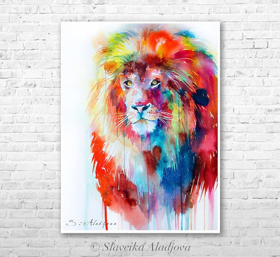 570x524 Lion Watercolor Painting Print By Slaveika Aladjova Art Etsy