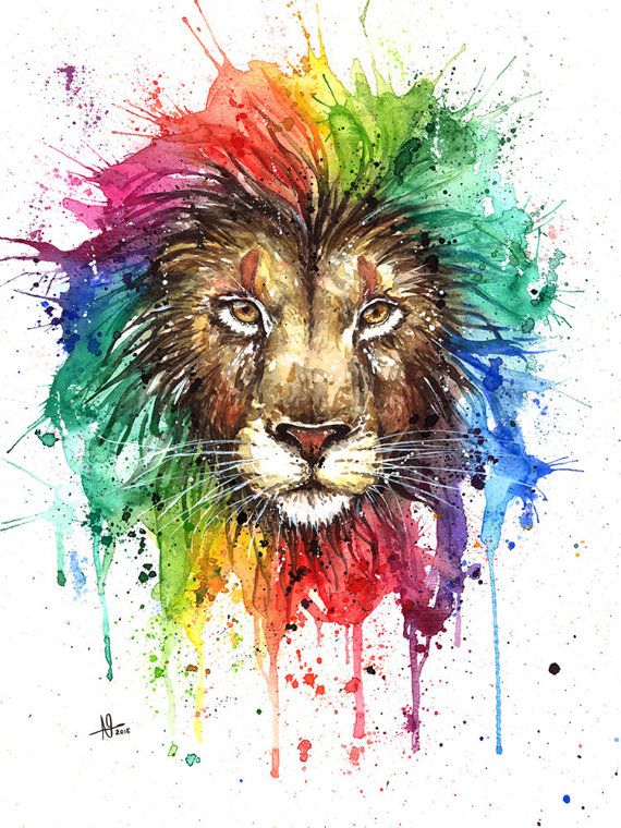570x760 Rainbow Lion Watercolor Painting Fine Art Print A Watercolor