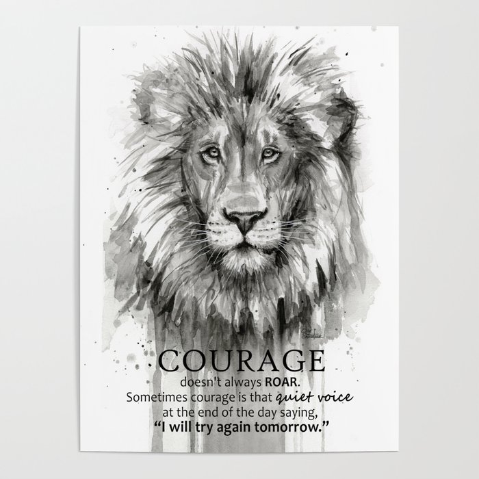 700x700 Lion Courage Motivational Quote Watercolor Painting Poster By