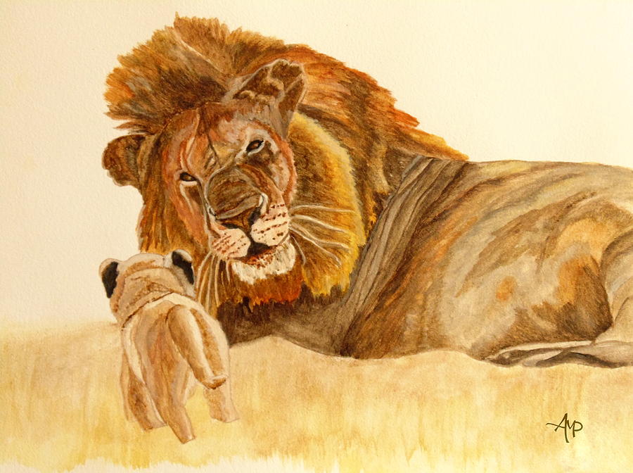 900x672 Lion Watercolor Painting By Angeles M Pomata