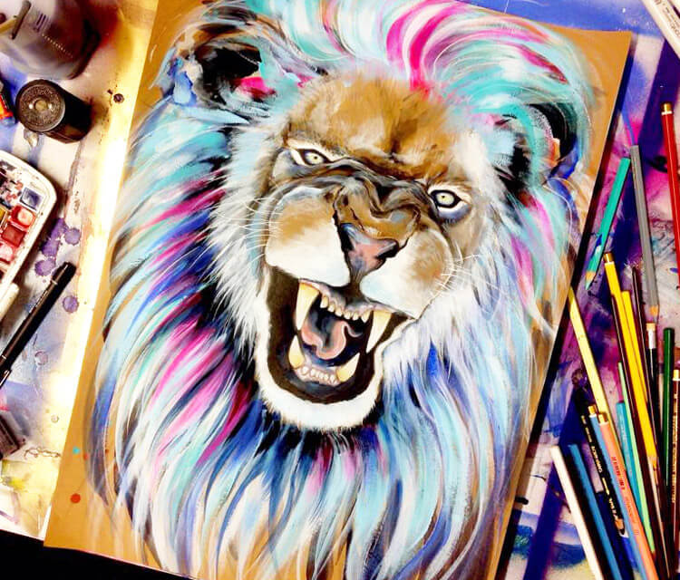 750x640 Pixie Lion Watercolor Painting By Pixie Cold No. 2234