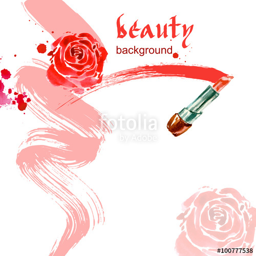 500x500 Lipstick. Watercolor Beauty And Cosmetics Background. Vector