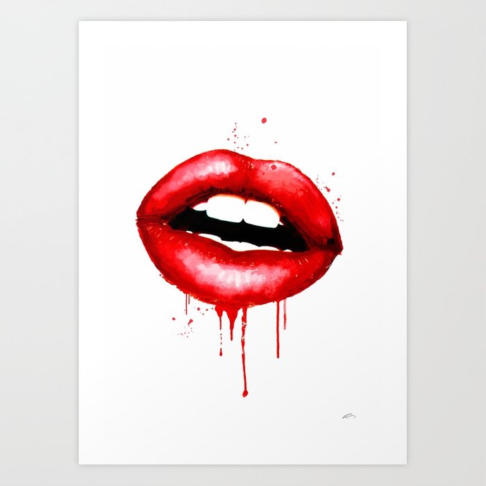 700x700 Red Lips Watercolor Print Fashion Poster Art Lipstick Chic Make Up