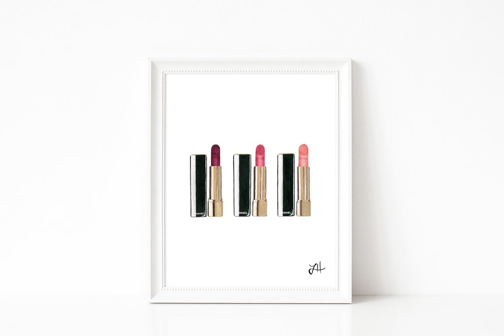 1024x683 Watercolor Chanel Lipstick Trio Painting Art By Elle Aiche