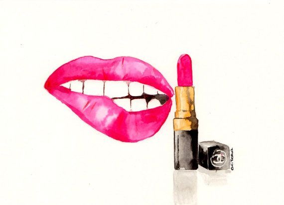 570x412 Chanel Makeup Illustration Chanel Lipstick Watercolor Makeup