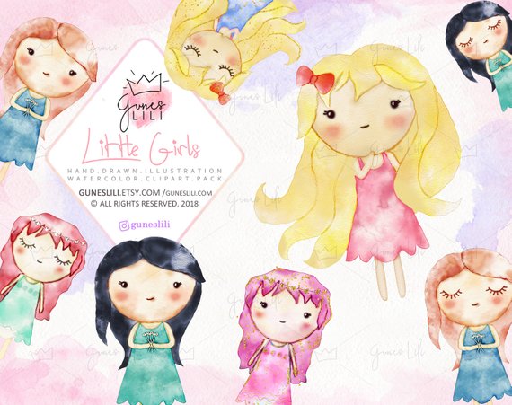 570x451 Little Girl Clipart Watercolor Clipart Cute Digital Clipart