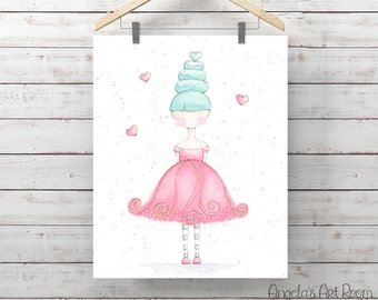 340x270 Little Girl Watercolor Canvas Print Pink Dress With Blue Etsy