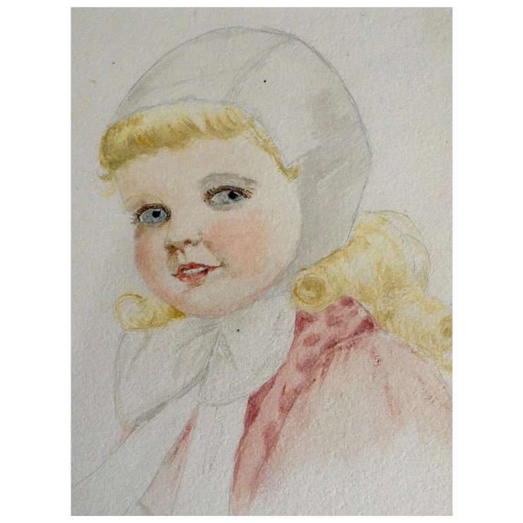 740x740 Little Girl Watercolor Painting Works On Paper Art Deco Era Elgin