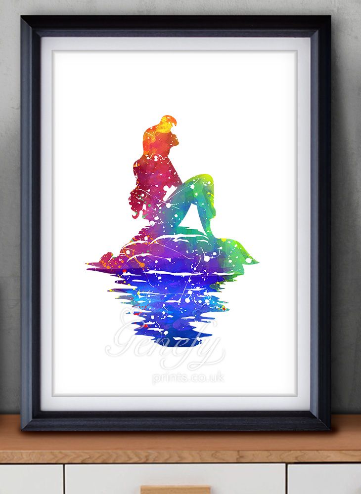 730x1000 Disney Ariel Little Mermaid Watercolor Painting Art Poster Print
