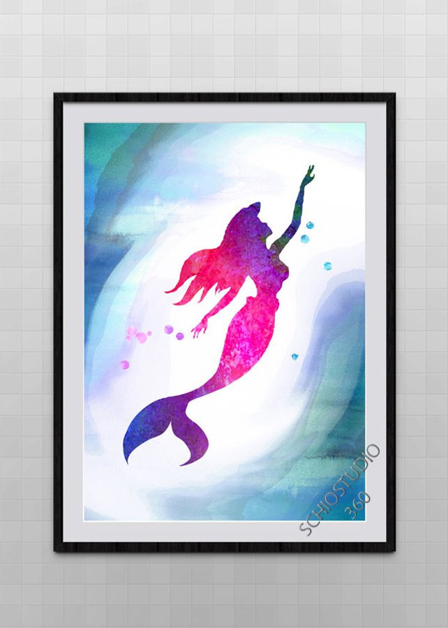 642x899 Little Mermaid Watercolor Painting Archival Fine Art Wall Etsy