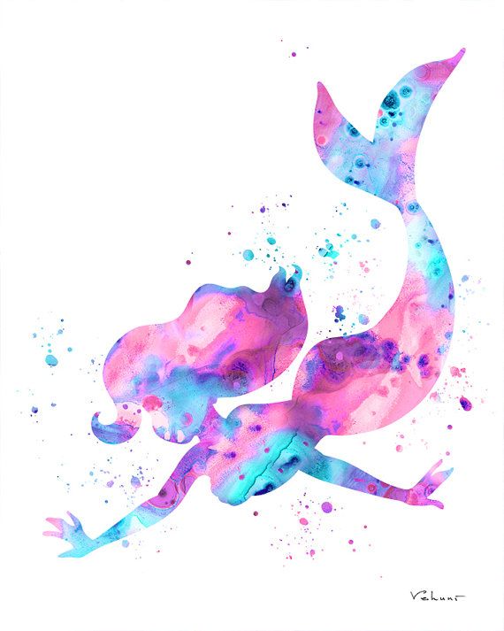 570x713 Mermaid Print, Mermaid Watercolor Print, Ariel Print, Disney Ariel