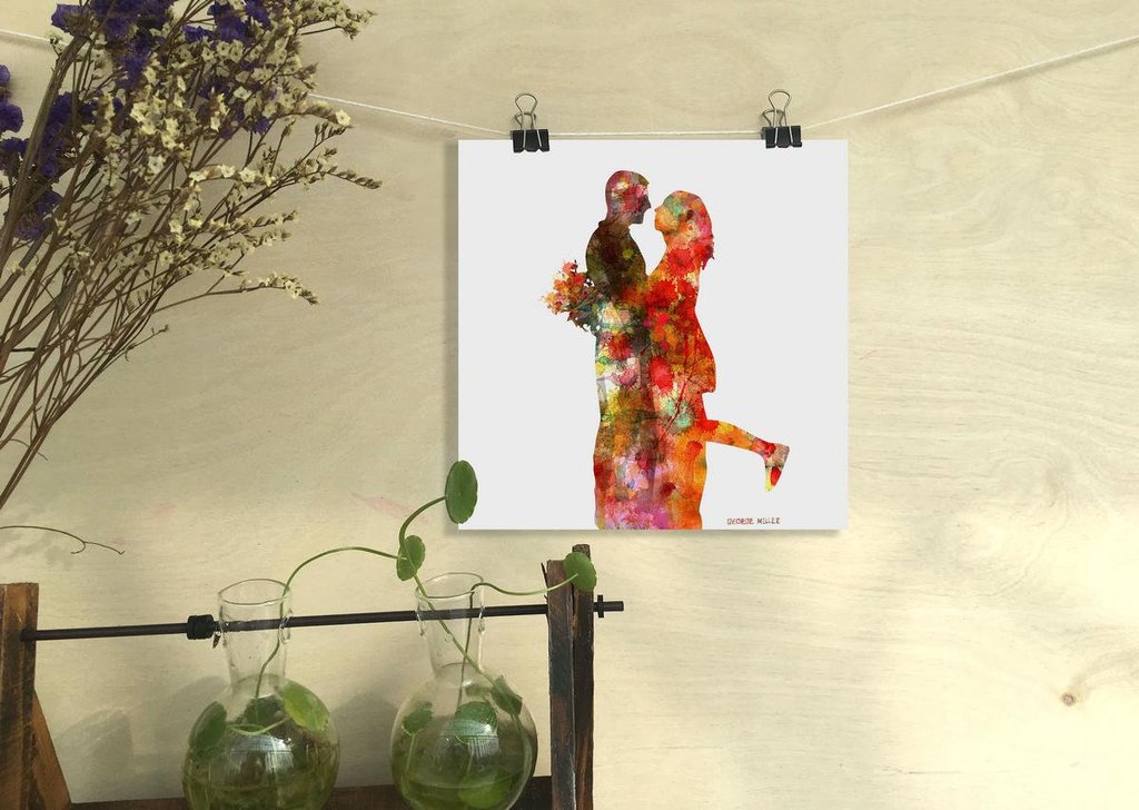 1024x728 Lovers Print, Watercolor Print, Wall Decor Living Room, Abstract