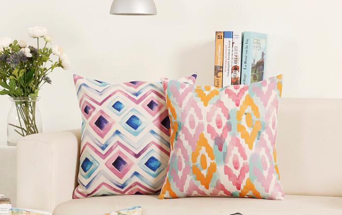 695x436 Pink And Blue Geometric Pillows For Living Room Watercolor Plaid