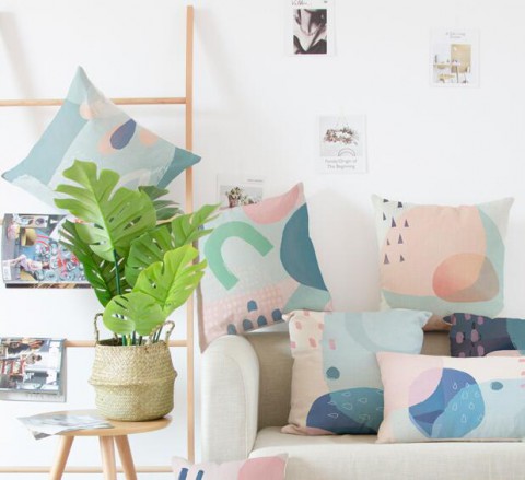 480x439 Pink Watercolor Decorative Pillows For Living Room Abstract