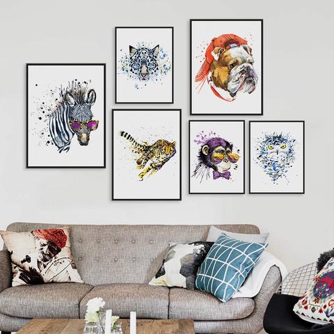 480x480 Watercolor Fashion Animals Head Zebra Lion A4 A3 Art Prints Poster