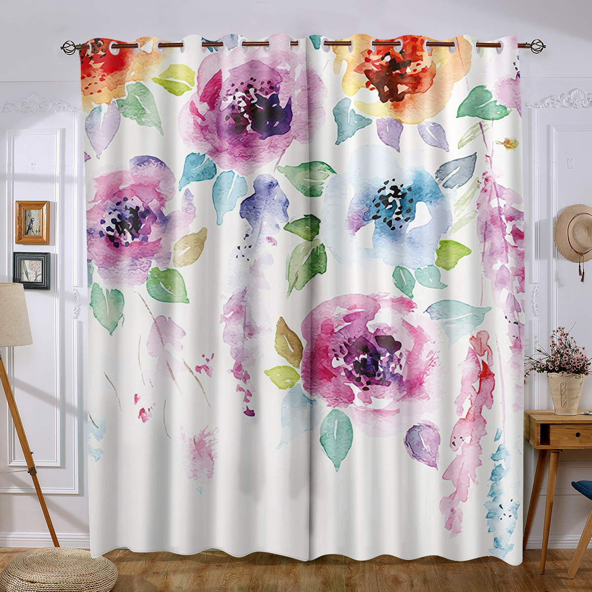 1200x1200 Watercolor Pink Purple Art Floral Curtains Romantic Girly Drapes