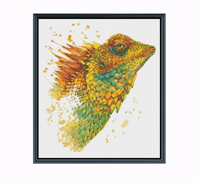 642x592 Watercolor Iguana Cross Stitch Pattern Reptile Lizard Cross Etsy