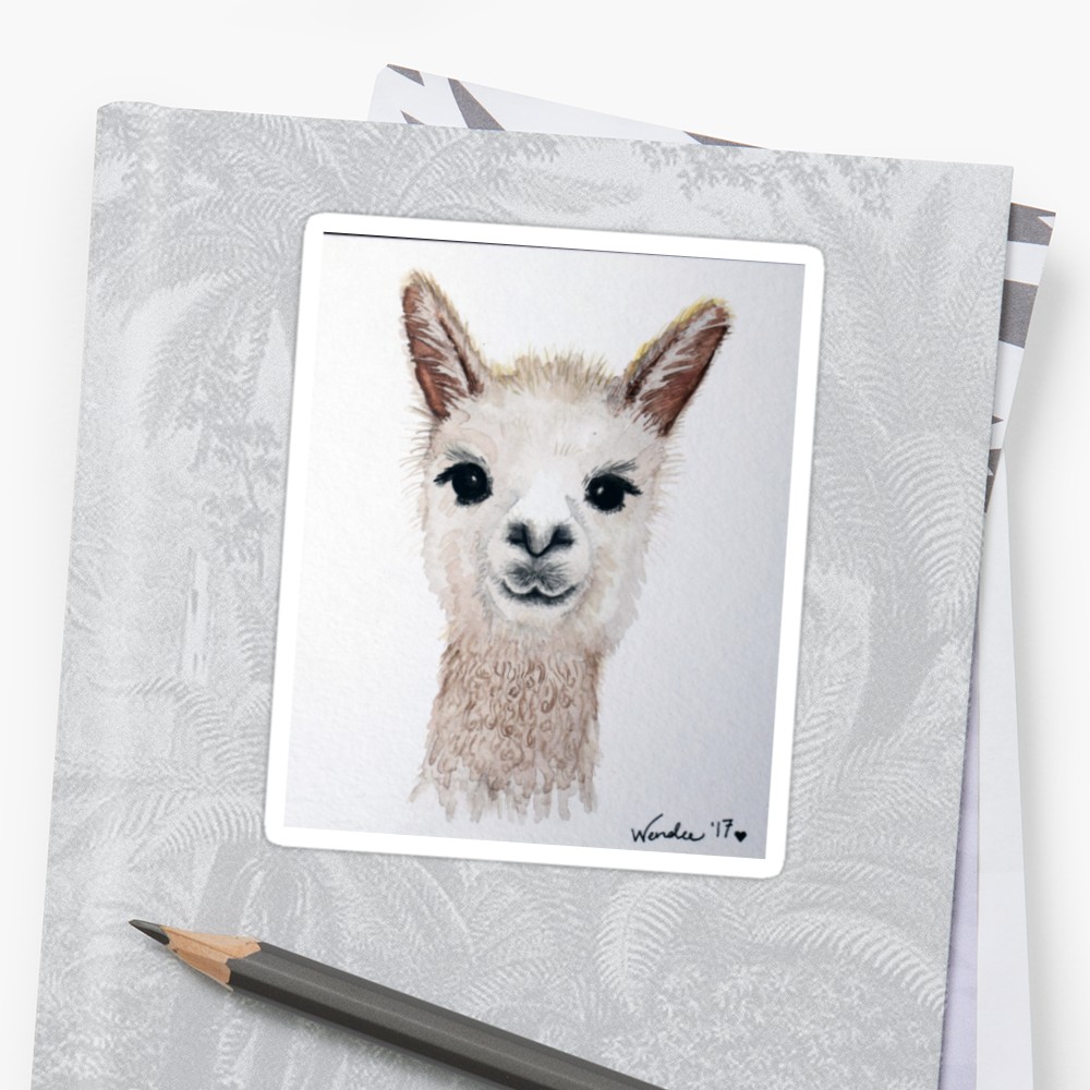 1000x1000 Llama Watercolor Animal Portrait Stickers By Snappyw Redbubble