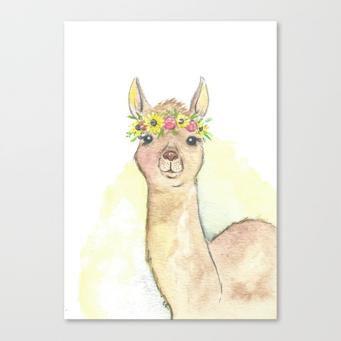 700x700 Llama Watercolor With Sunflower Crown Canvas Print By