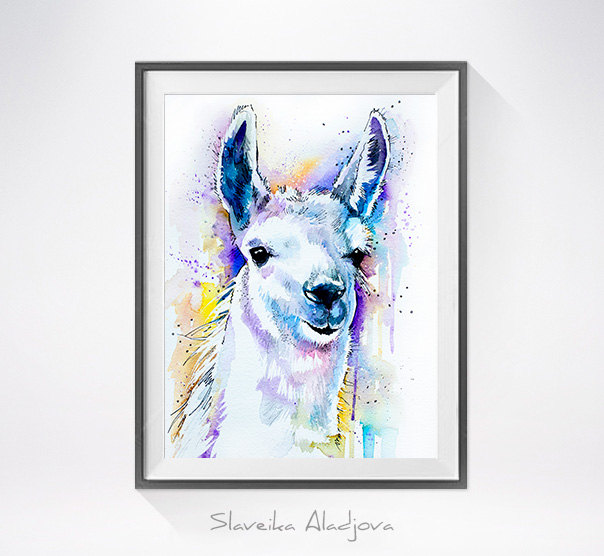604x556 Llama Watercolor Painting Print,