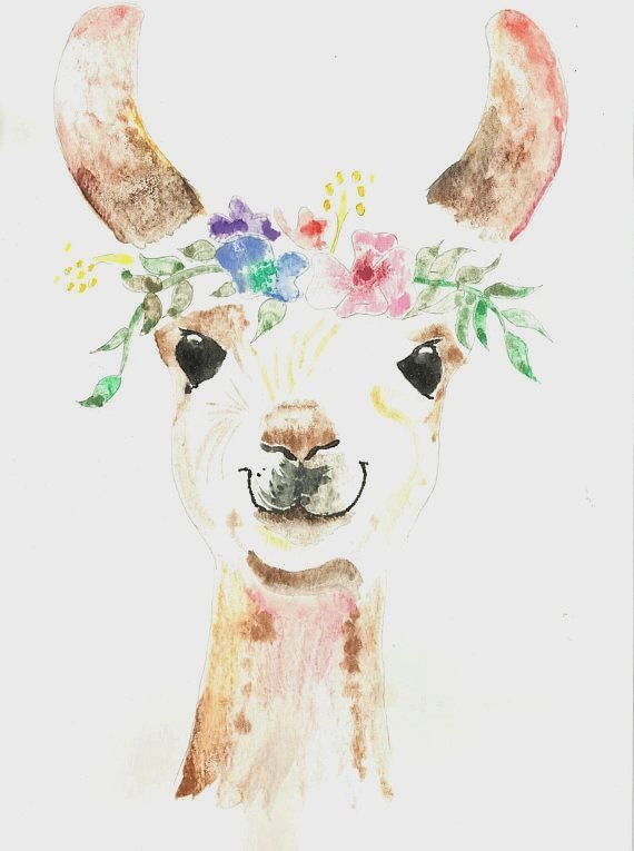570x765 Princess Llama Watercolor Painting Print 16 X 20 Etsy