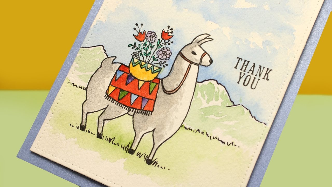 1280x720 Watercolor Llama Thank You Card