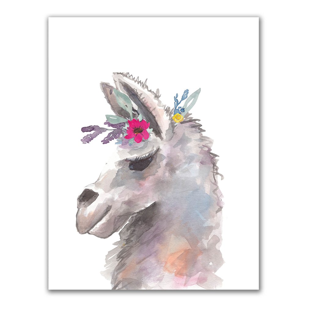 1024x1024 Whimsical Llama Watercolor Painting Art Print Jetty Home