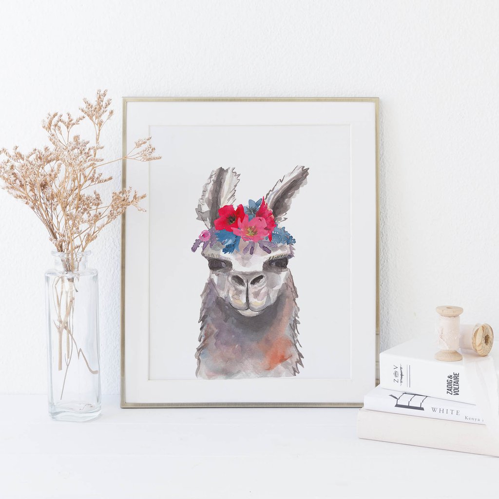 1024x1024 Bohemian Llama Watercolor Art Print Jetty Home