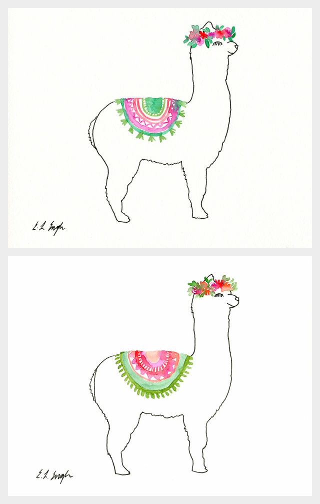 640x1007 Elise Engh Studios More Watercolor Llamas!